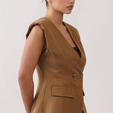 Double-Breasted Tailored V-Neck Vest & Pleated Wide-Leg Tailored Pants (VEST ONLY)