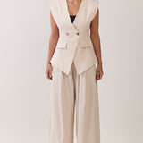 Double-Breasted Tailored V-Neck Vest & Pleated Wide-Leg Tailored Pants (VEST ONLY)