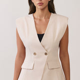 Double-Breasted Tailored V-Neck Vest & Pleated Wide-Leg Tailored Pants (VEST ONLY)