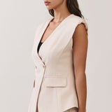 Double-Breasted Tailored V-Neck Vest & Pleated Wide-Leg Tailored Pants (VEST ONLY)