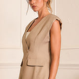 Double-Breasted Tailored V-Neck Vest & Pleated Wide-Leg Tailored Pants (VEST ONLY)
