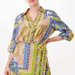 long sleeve button down shirt romper with front scarf wrap