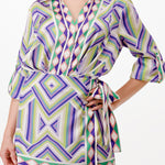 long sleeve button down shirt romper with front scarf wrap