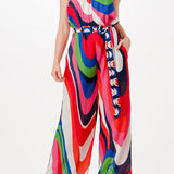 halter neck wide leg jumpsuit with belt