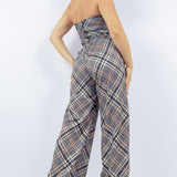Plaid Bustier Top & Pleated Wide Pants Set