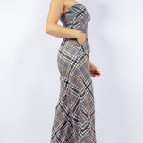 Plaid Bustier Top & Pleated Wide Pants Set