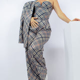Plaid Bustier Top & Pleated Wide Pants Set