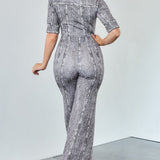 Denim Effect Half Sleeve Wide Leg Jumpsuit