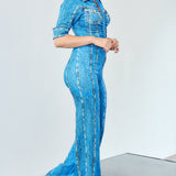 Denim Effect Half Sleeve Wide Leg Jumpsuit