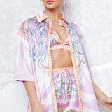 Oversize Half Sleeve Satin Shirt