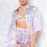 Oversize Half Sleeve Satin Shirt