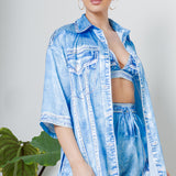Denim Print Half Sleeve Satin Shirt