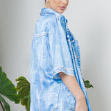 Denim Print Half Sleeve Satin Shirt