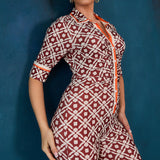 Half Sleeve Wide Leg Jumpsuit