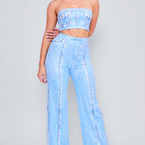 Denim Effect Crop Top & Wide Pants Set