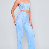 Denim Effect Crop Top & Wide Pants Set