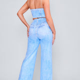 Denim Effect Crop Top & Wide Pants Set