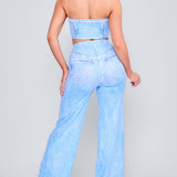 Denim Effect Crop Top & Wide Pants Set