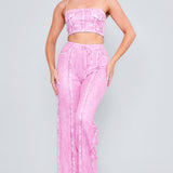 Denim Effect Crop Top & Wide Pants Set
