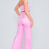 Denim Effect Crop Top & Wide Pants Set