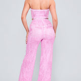 Denim Effect Crop Top & Wide Pants Set