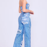 Denim Effect Crop Top & Wide Pants Set