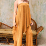 Solid Draped Strapless Jumpsuit