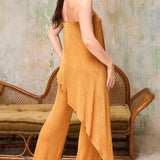 Solid Draped Strapless Jumpsuit