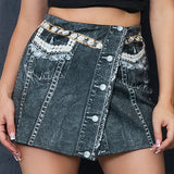 Denim Print Mini Skort