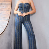 Denim Effect Tube Style Jumpsuit