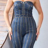 Denim Effect Tube Style Jumpsuit