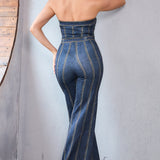 Denim Effect Tube Style Jumpsuit
