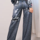 Graffiti Denim Wide Pants (PANTS ONLY)