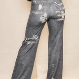 Denim Effect Wide Pants (PANTS ONLY)