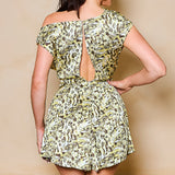 Leopard Draped Asymmetrical Shoulder Romper