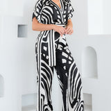 Satin Short Sleeve Wide Leg Jumpsuit