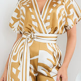 Satin Short Sleeve Wide Leg Jumpsuit