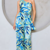 Satin Open Back One Shoulder Wide Leg Jumpsuit