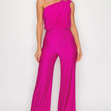 One Shoulder Shirring Jumpsuit