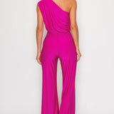 One Shoulder Shirring Jumpsuit