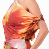 Multi-Colored Draped Asymmetrical Shoulder Romper