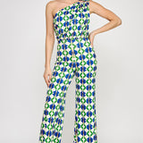 One Shoulder Shirring Jumpsuit