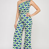 One Shoulder Shirring Jumpsuit