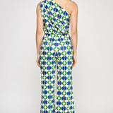 One Shoulder Shirring Jumpsuit