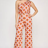 One Shoulder Shirring Jumpsuit