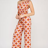 One Shoulder Shirring Jumpsuit