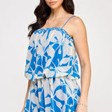 Floral Bubble Chiffon Sleeveless Romper