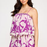 Floral Bubble Chiffon Sleeveless Romper