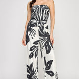 Strapless Tube Top Wide-Leg Floral Jumpsuit