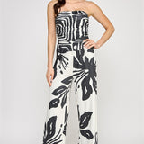 Strapless Tube Top Wide-Leg Floral Jumpsuit